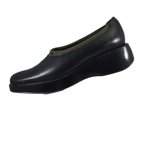 Paola Ferri Italy Shoes Womens EU37 US 6 Black Leather Green Trim Slip On - Picture 1 of 12
